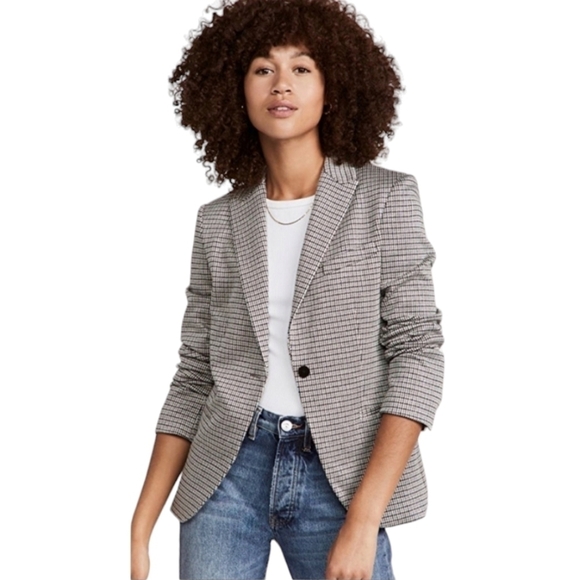 Theory Staple Stratton Houndstooth Brown Black Grey Blazer Academia Preppy - Picture 1 of 15